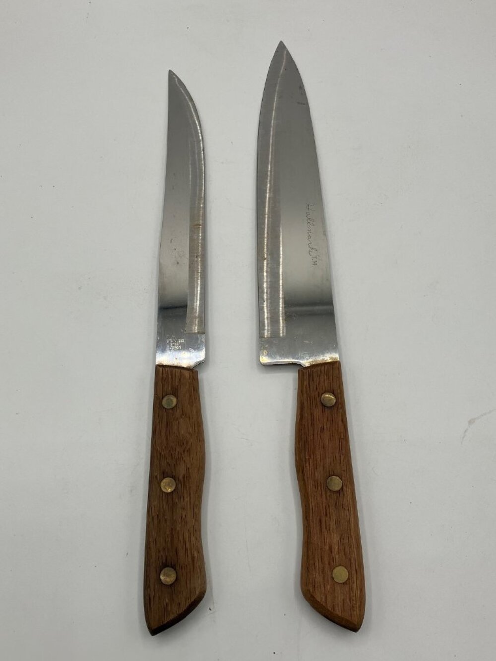 Pair of Stainless Steel Knives Royal Hallmark Full Tang Wooden Handle Vintage